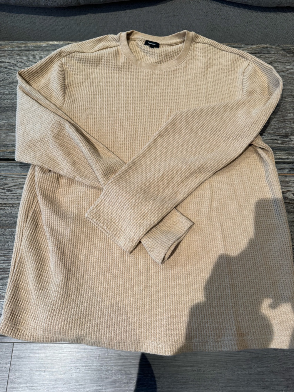 Express Men's Beige Waffle Knit Crewneck